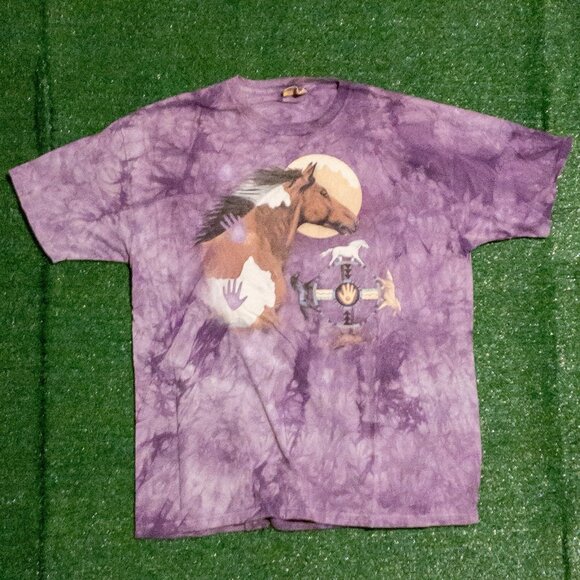 VINTAGE THE MOUNTAIN 1999 PURPLE TIE DYE MENS T SHIRT DREAM CATCHER HORSES XXL - Picture 1 of 6